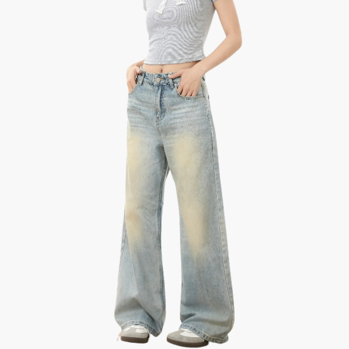 Light Wash Straight-Leg Distressed Jeans
