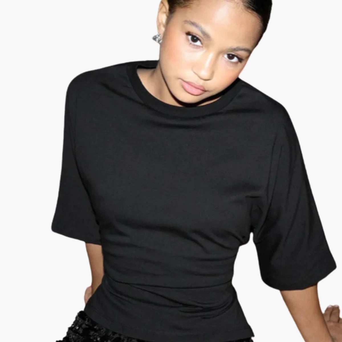 Solid Gray Cropped O-Neck T-Shirt