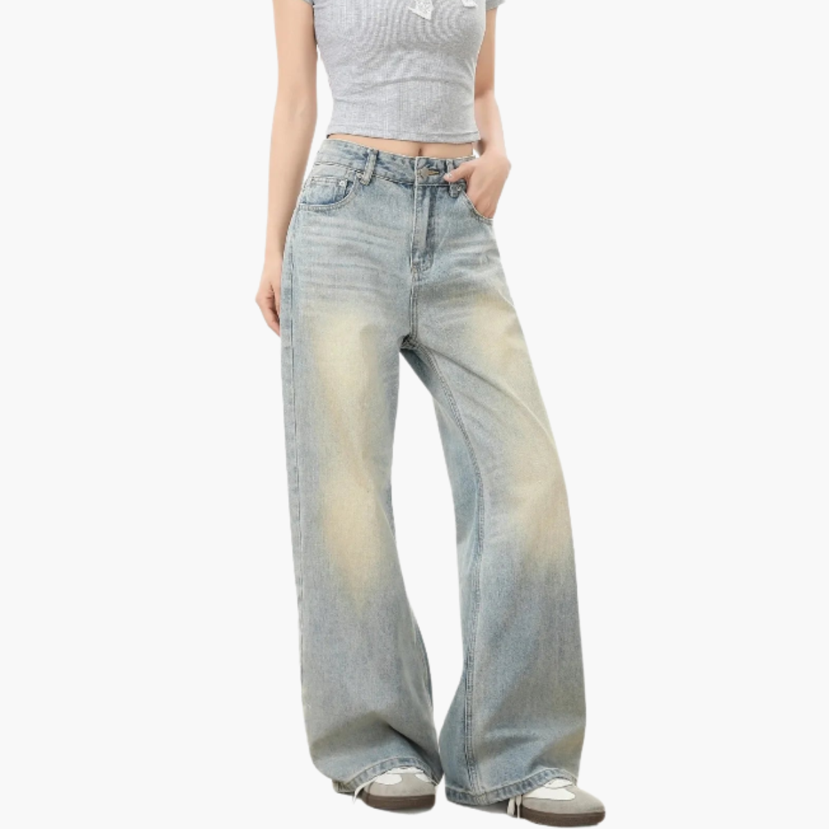 Light Wash Straight-Leg Distressed Jeans