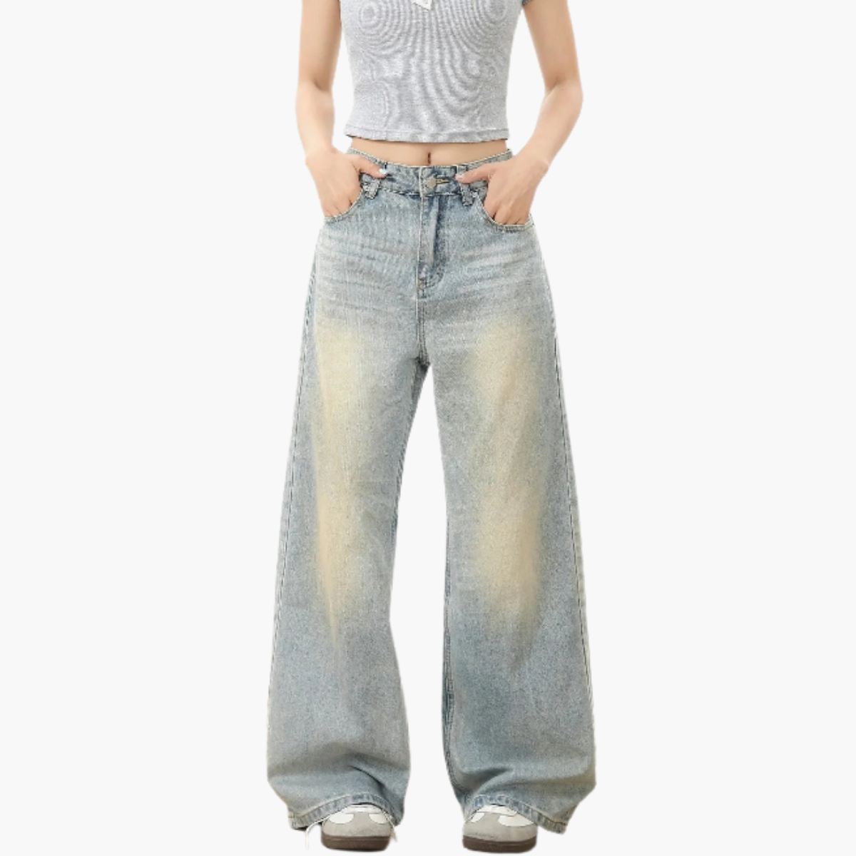 Light Wash Straight-Leg Distressed Jeans