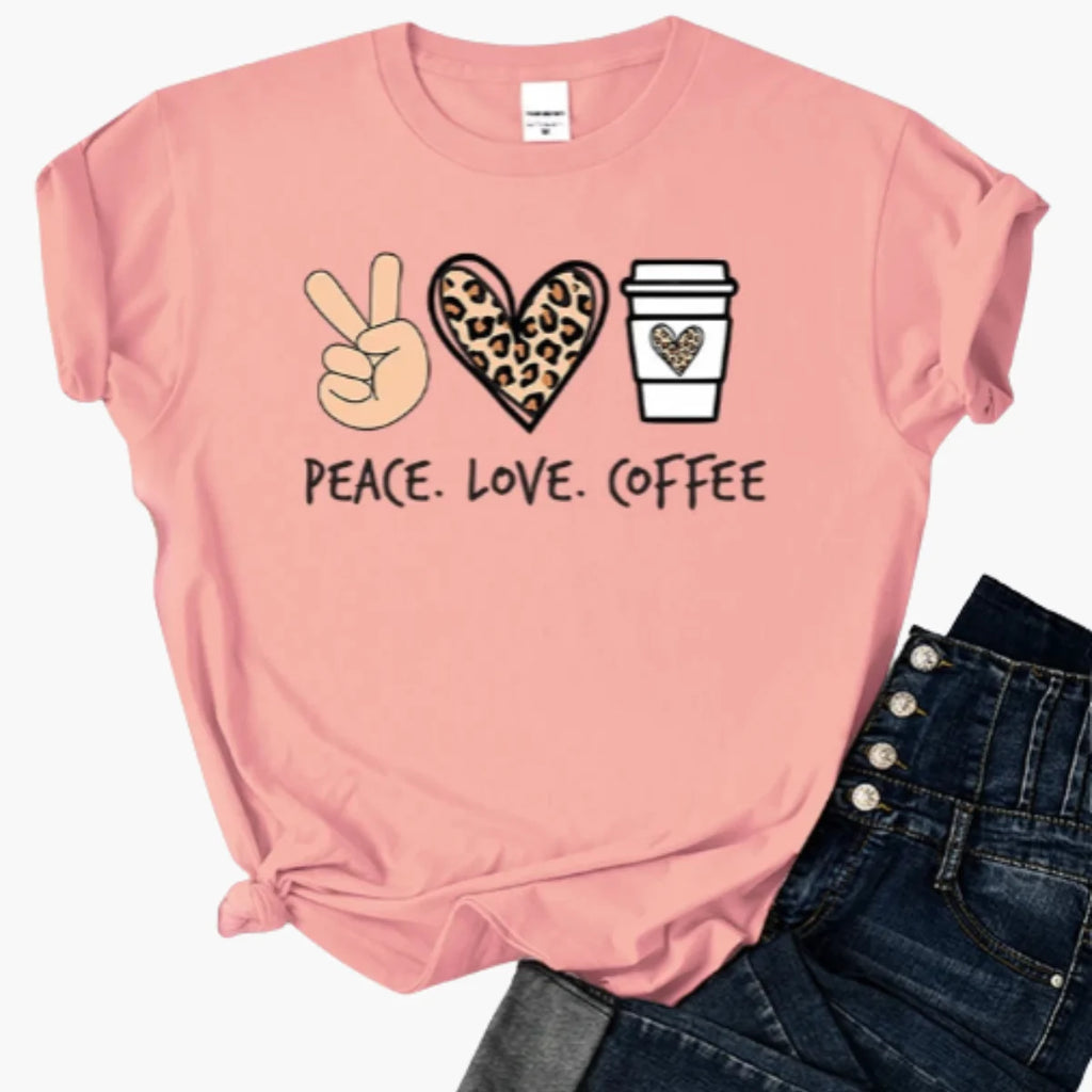 Peace Love Coffee Print T-Shirt