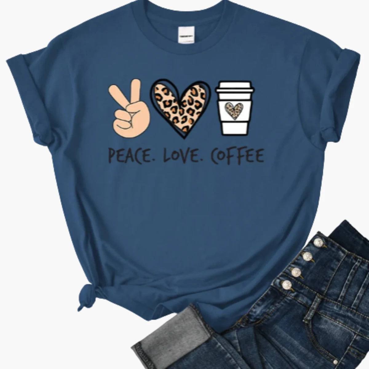 Peace Love Coffee Print T-Shirt