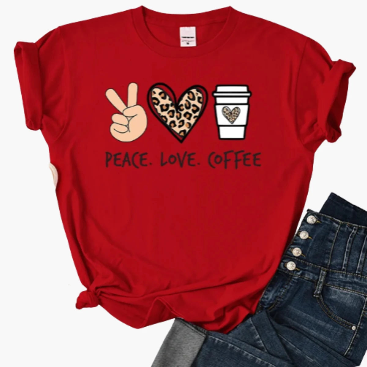 Peace Love Coffee Print T-Shirt