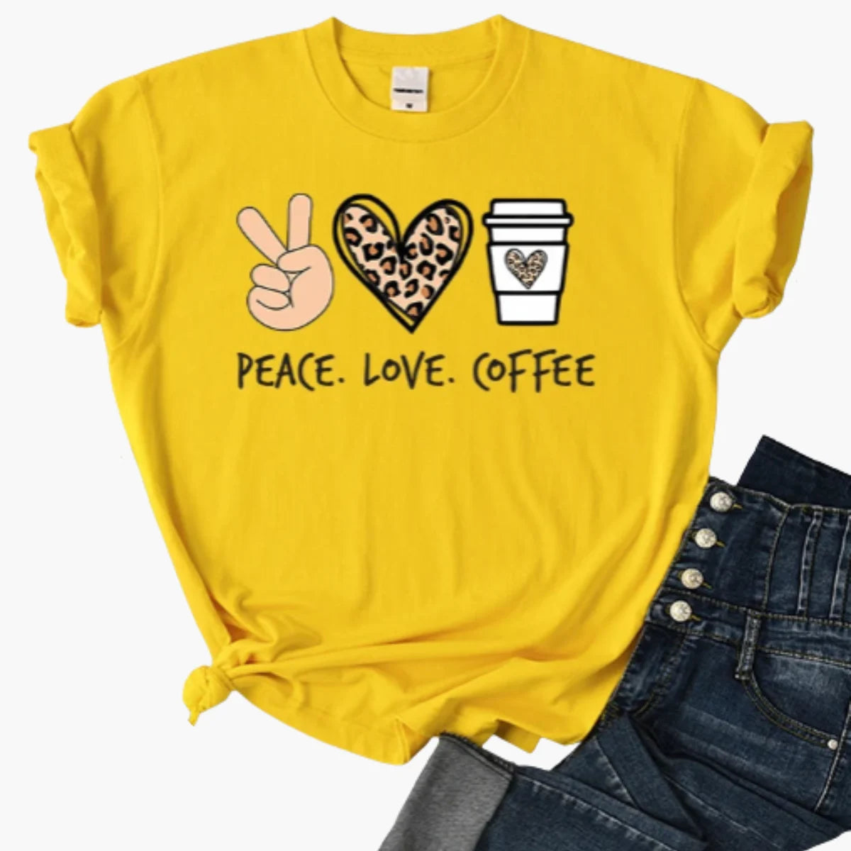 Peace Love Coffee Print T-Shirt