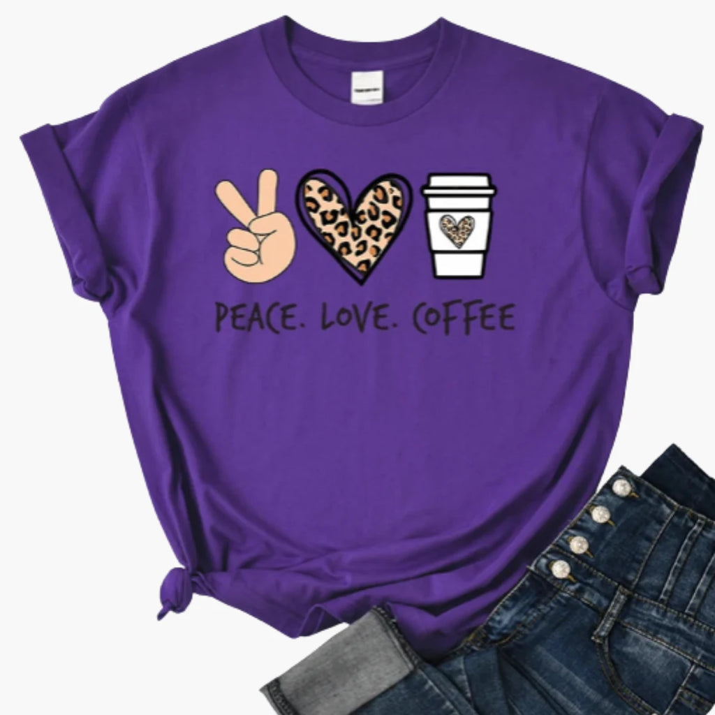 Peace Love Coffee Print T-Shirt