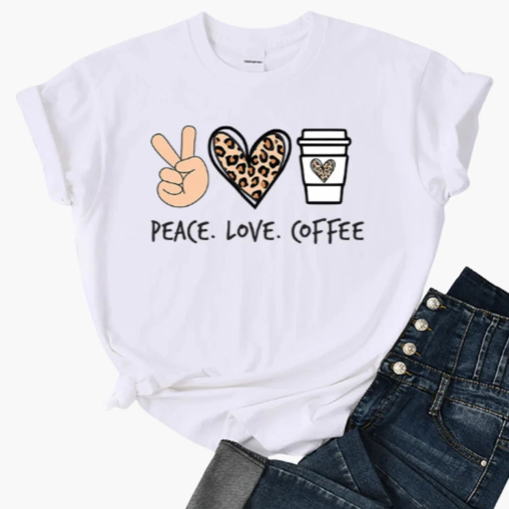 Peace Love Coffee Print T-Shirt