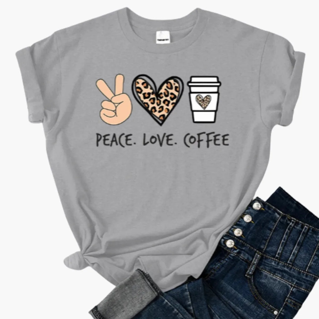 Peace Love Coffee Print T-Shirt