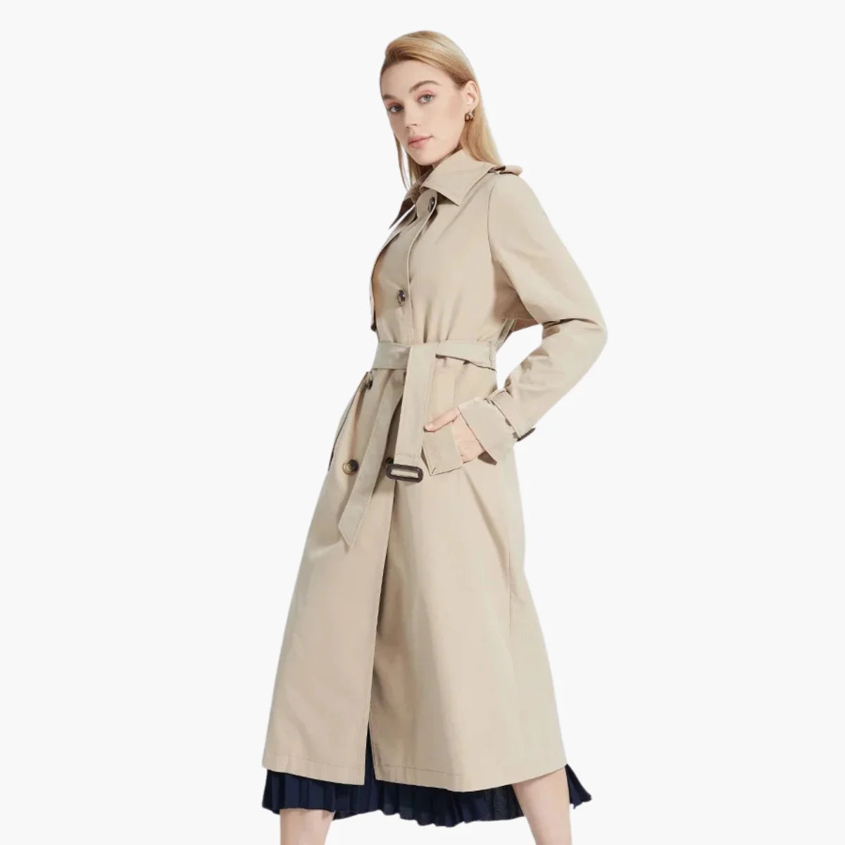 Structured Belted Long Trench Coat