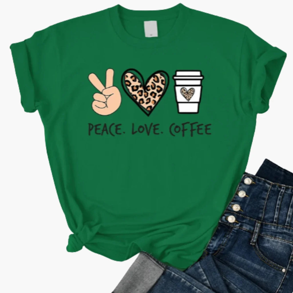 Peace Love Coffee Print T-Shirt
