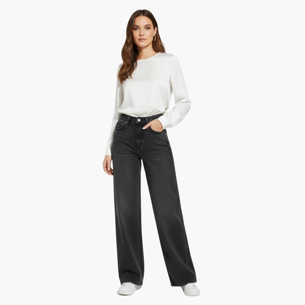Minimalist High Waist Wide Leg Denim Jeans