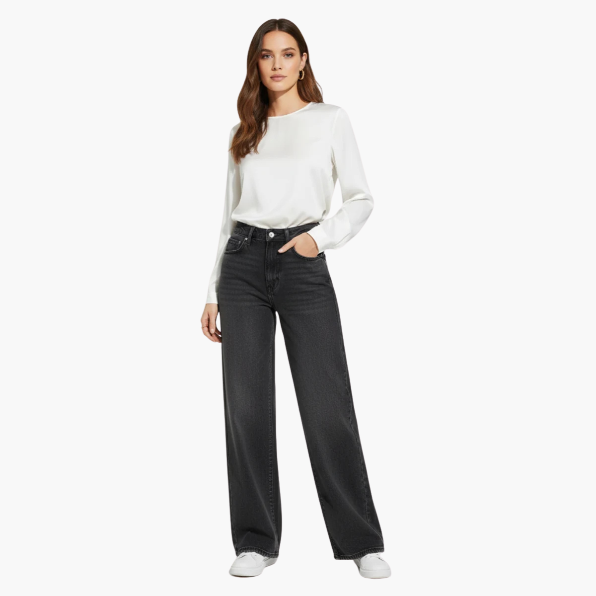 Minimalist High Waist Wide Leg Denim Jeans