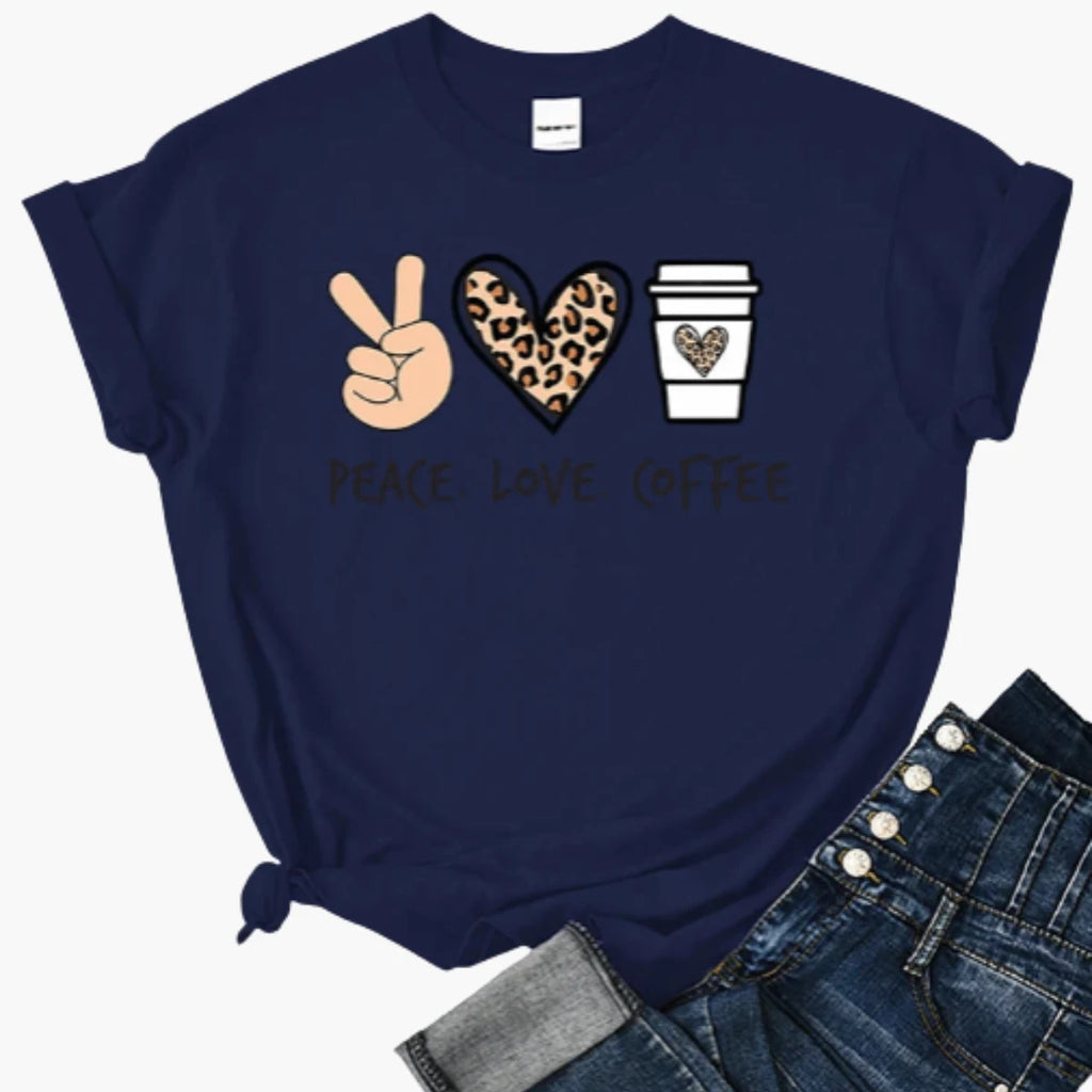 Peace Love Coffee Print T-Shirt