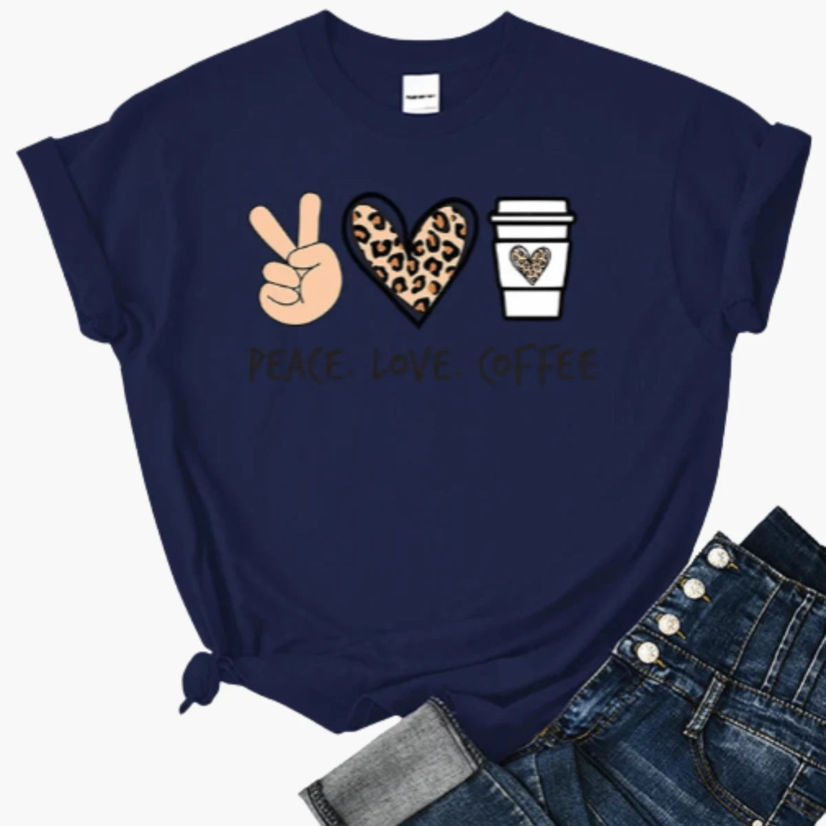 Peace Love Coffee Print T-Shirt