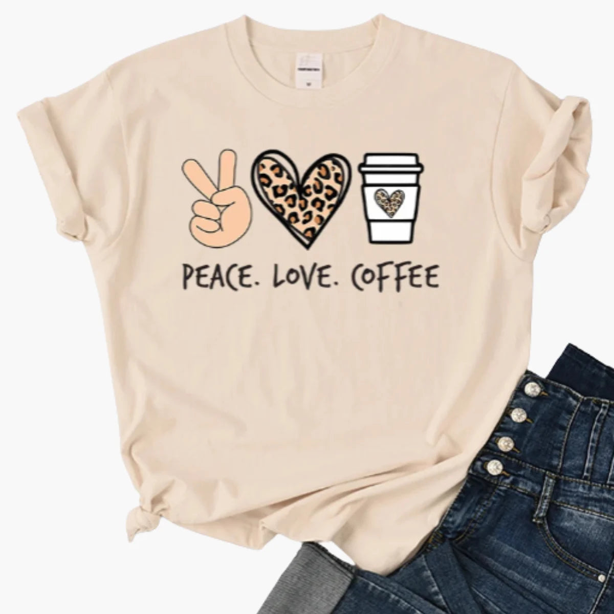 Peace Love Coffee Print T-Shirt