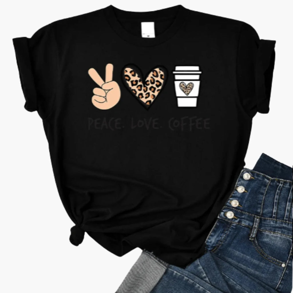 Peace Love Coffee Print T-Shirt