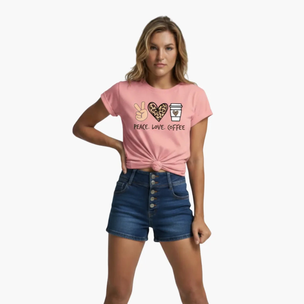 Peace Love Coffee Print T-Shirt