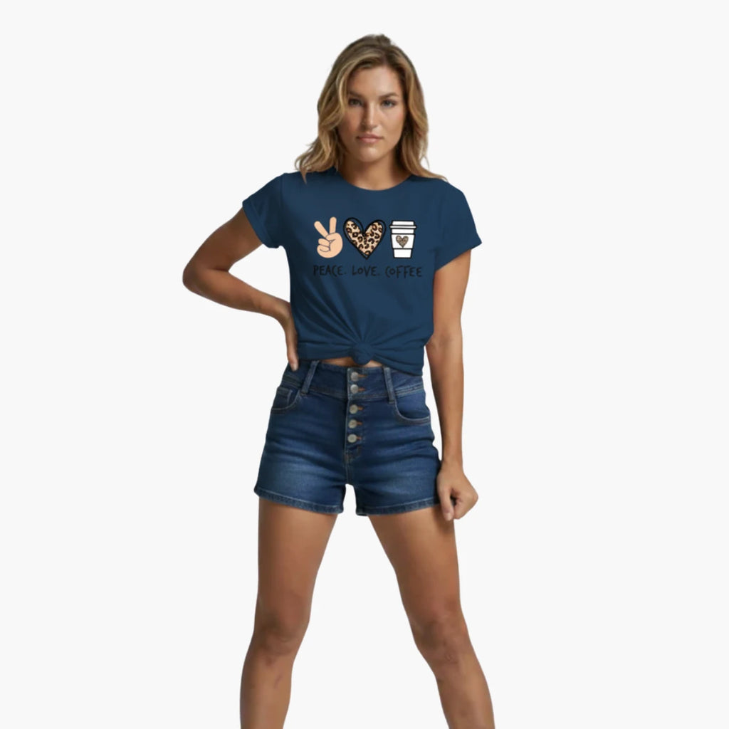 Peace Love Coffee Print T-Shirt