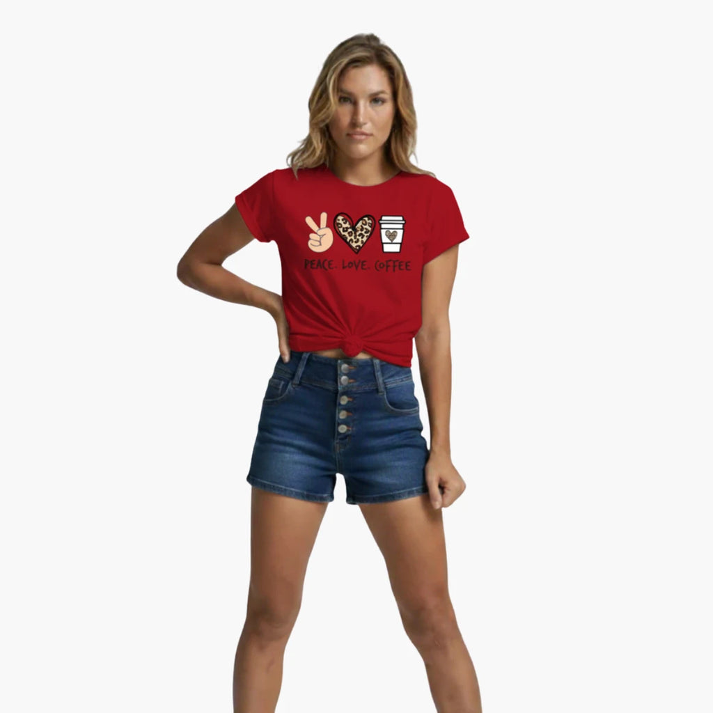 Peace Love Coffee Print T-Shirt