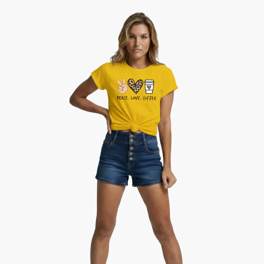 Peace Love Coffee Print T-Shirt