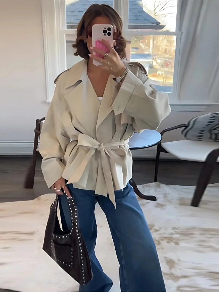 Cropped Lace Up Trench Coat