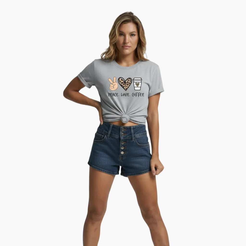 Peace Love Coffee Print T-Shirt