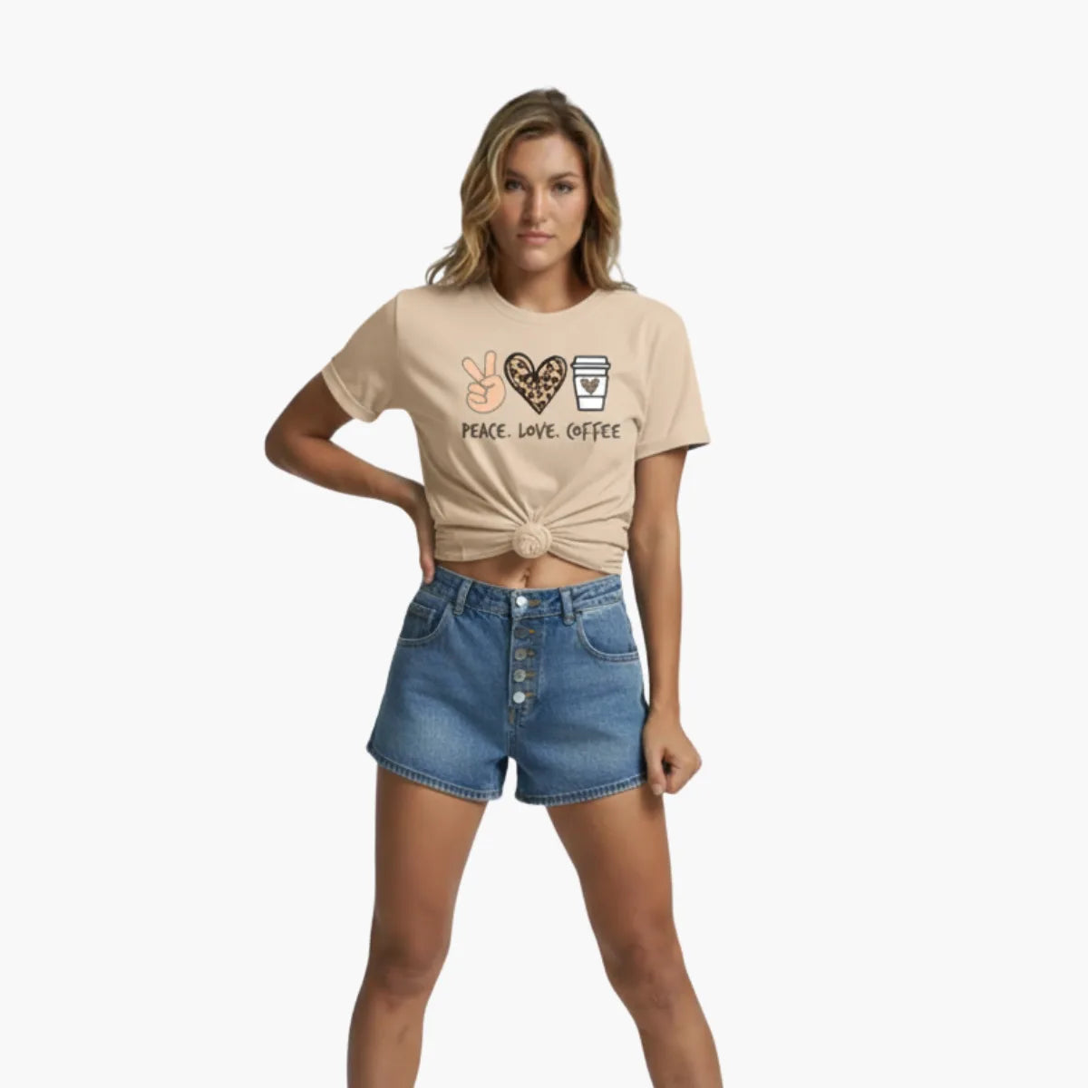 Peace Love Coffee Print T-Shirt