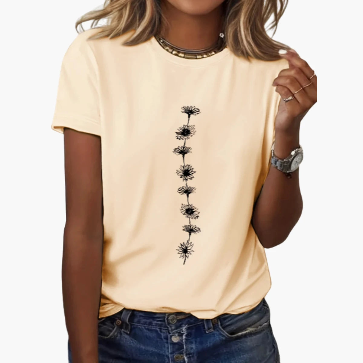 Sunflower Print Casual T-Shirt