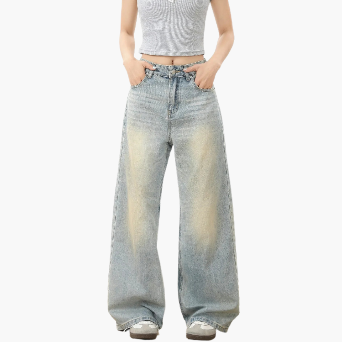 Light Wash Straight-Leg Distressed Jeans