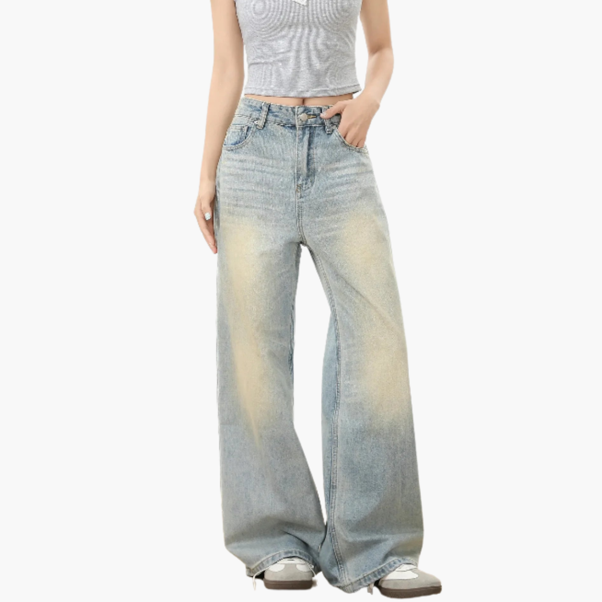 Light Wash Straight-Leg Distressed Jeans