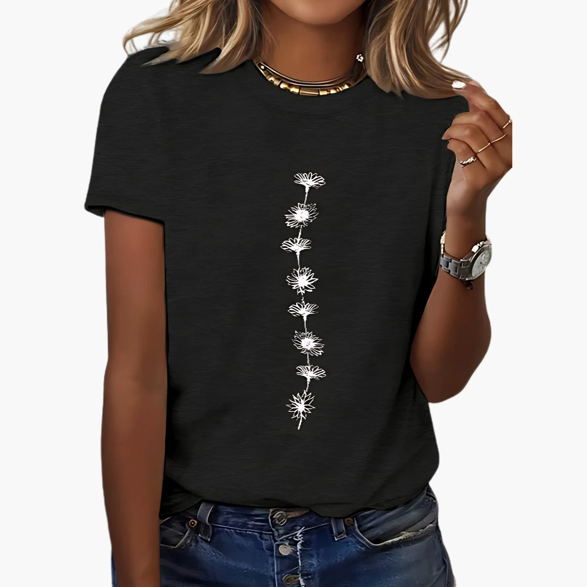 Sunflower Print Casual T-Shirt