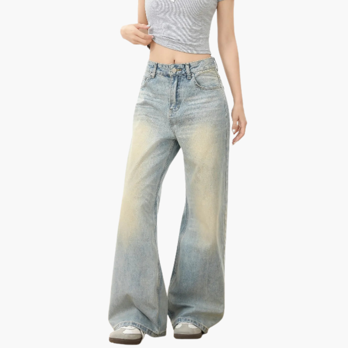 Light Wash Straight-Leg Distressed Jeans