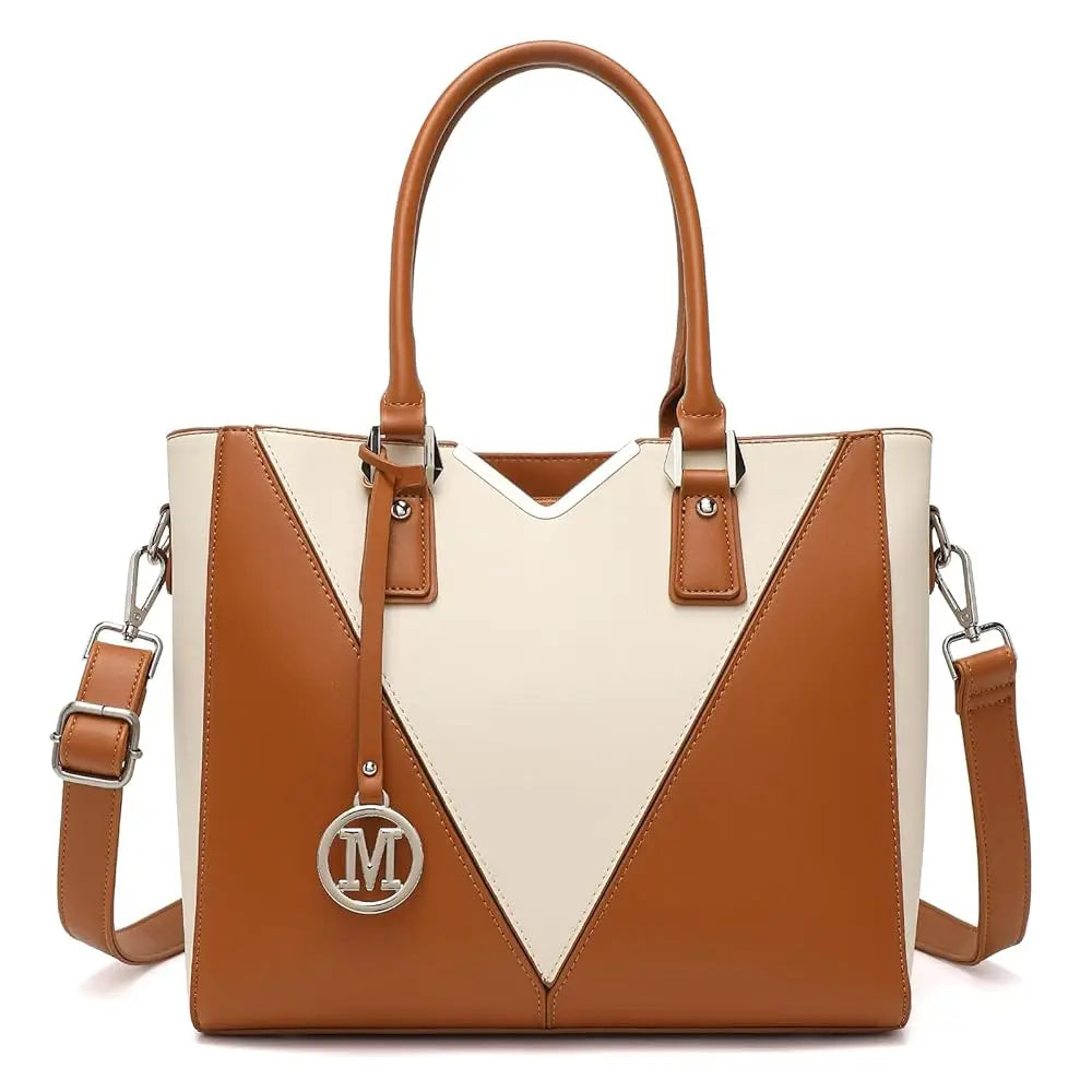 Miss Lulu V-Shape Shoulder Tote – Lightweight PU Leather Medium Handbag