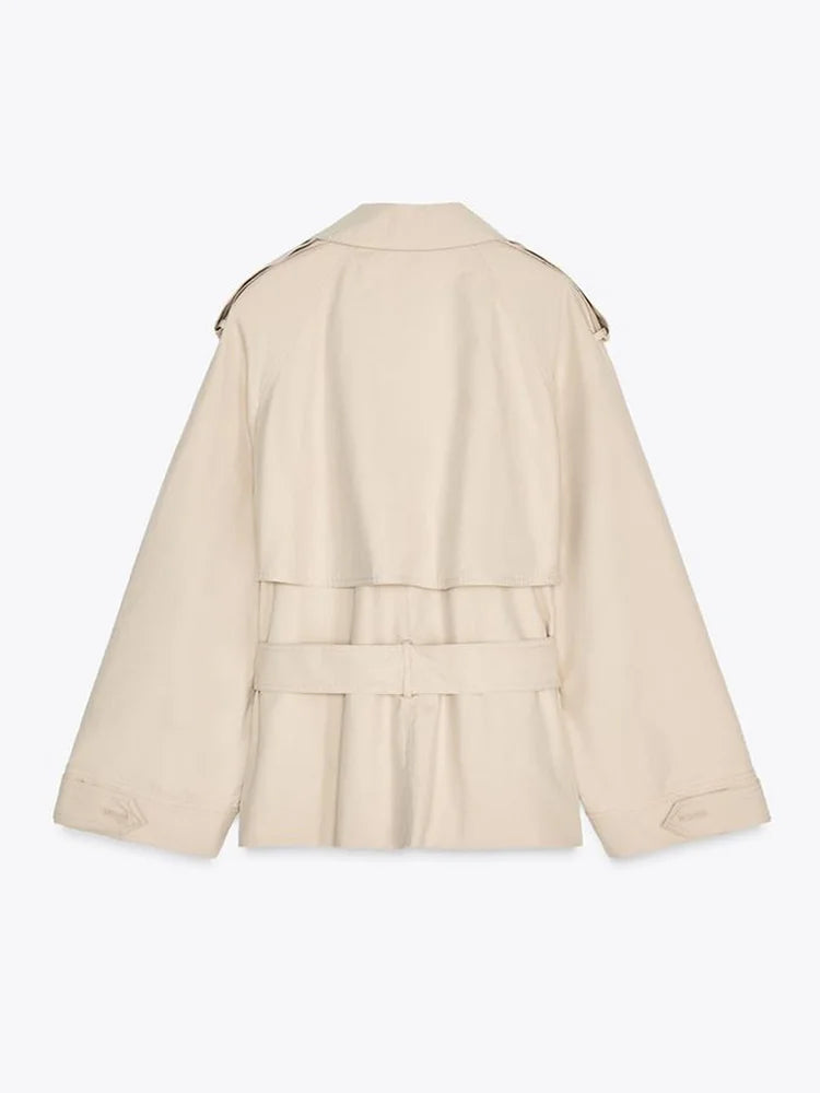 Cropped Lace Up Trench Coat