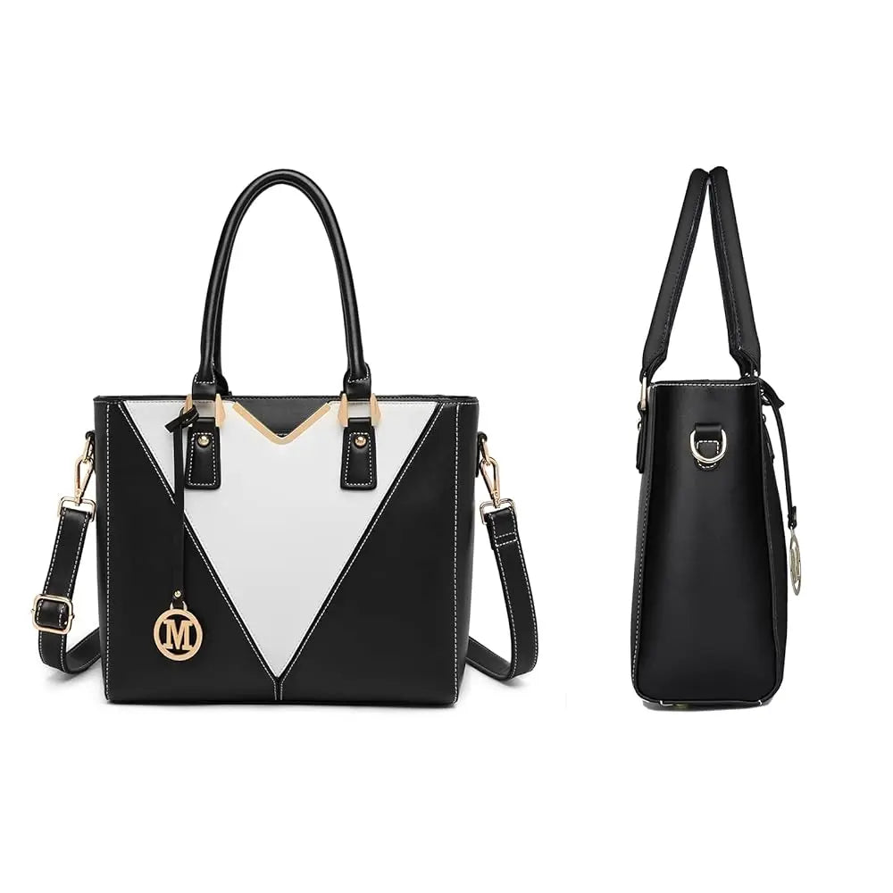 Miss Lulu V-Shape Shoulder Tote – Lightweight PU Leather Medium Handbag