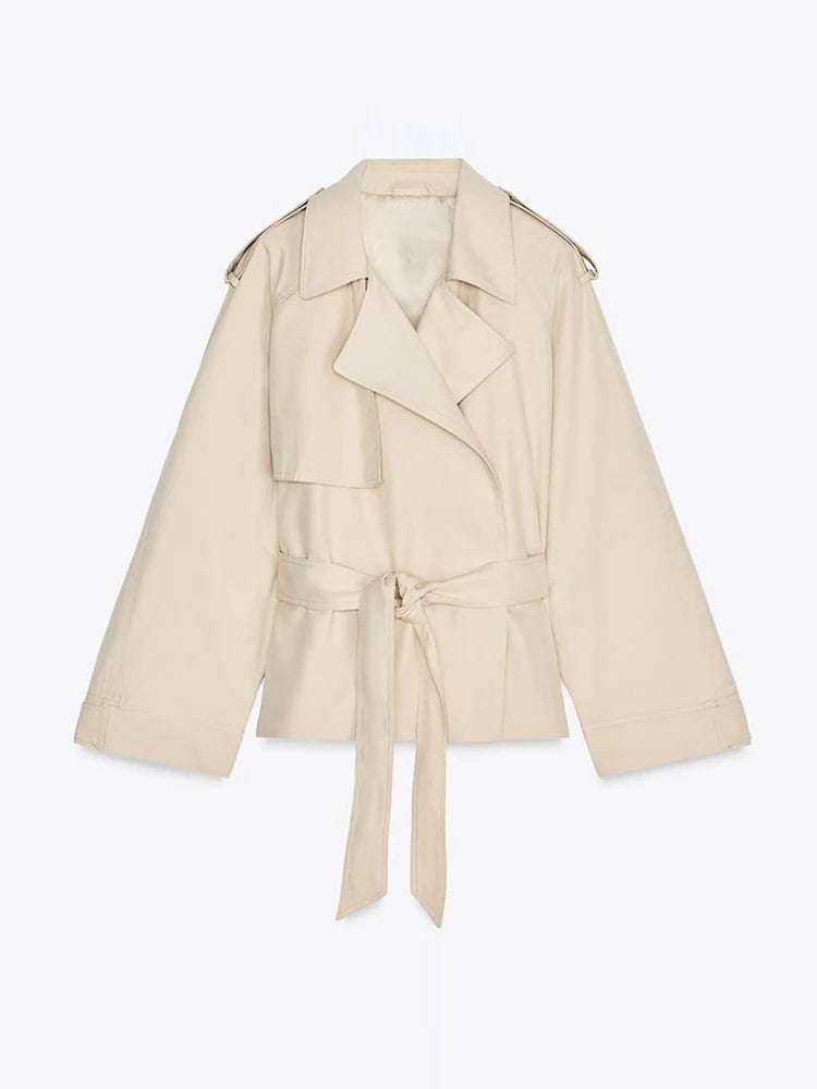 Cropped Lace Up Trench Coat