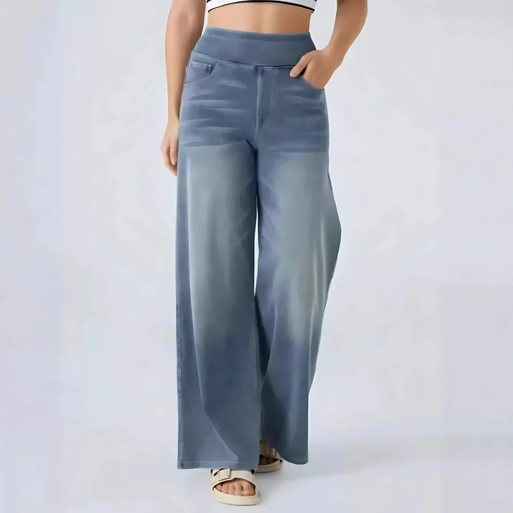 Washed High Waist Straight-Leg Jeans