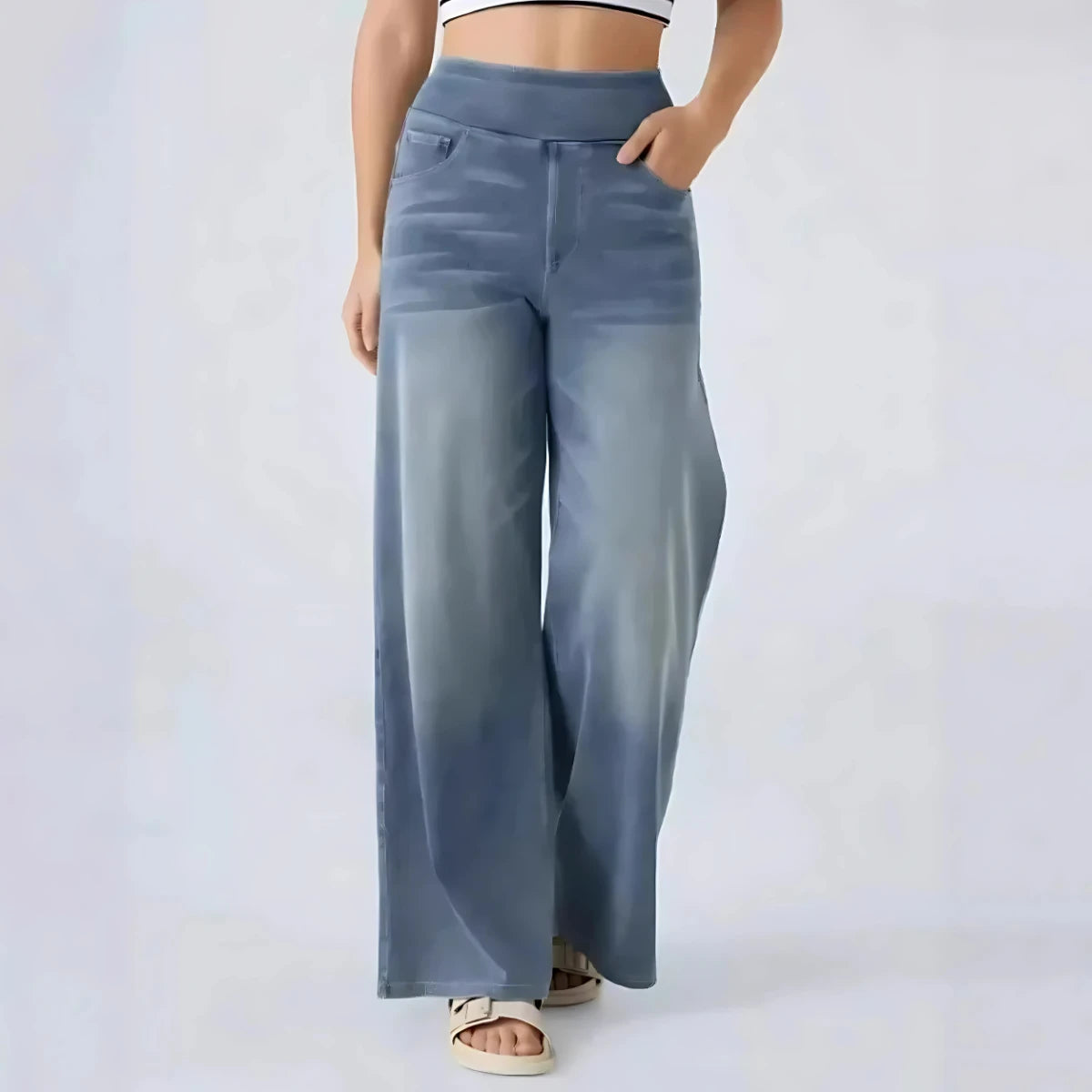 Washed High Waist Straight-Leg Jeans