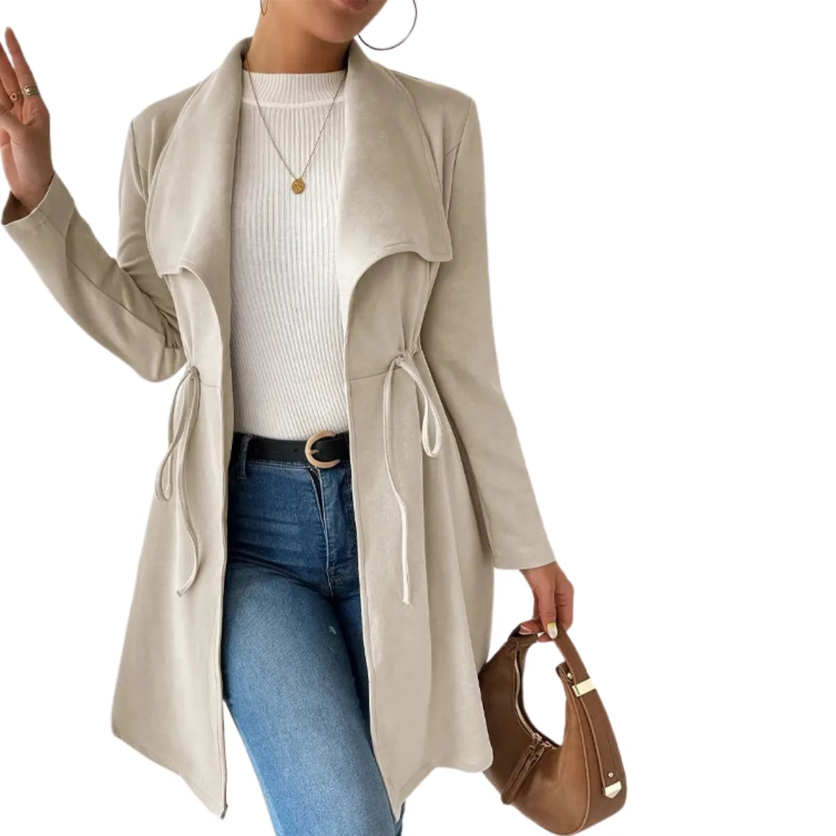 Belted Open Front Trench Coat