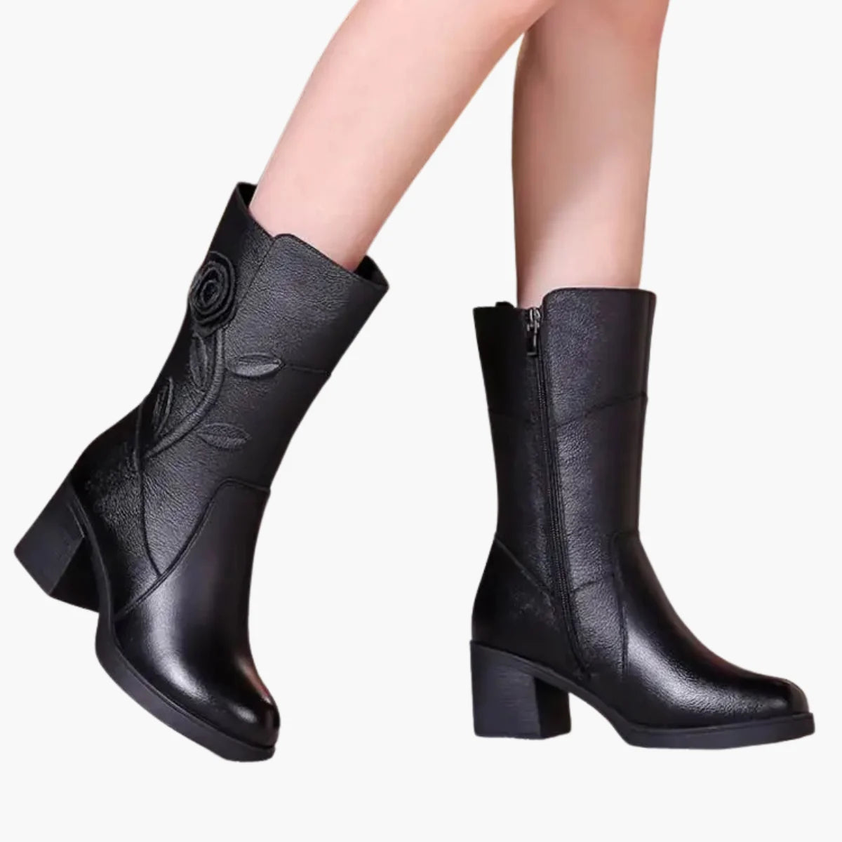 Genuine Leather Mid-Calf Boots