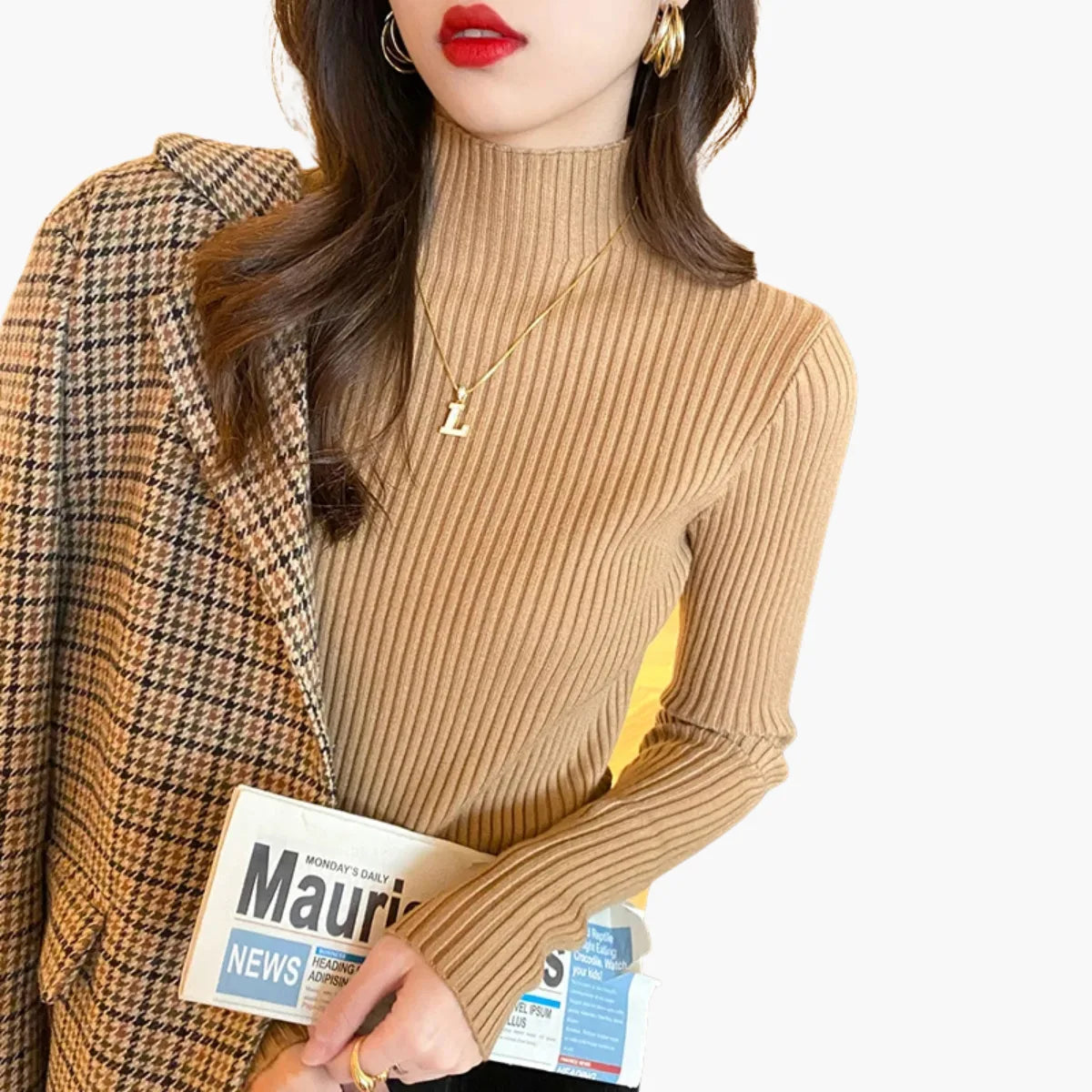 Winter Slim Knit Mock Neck Sweater