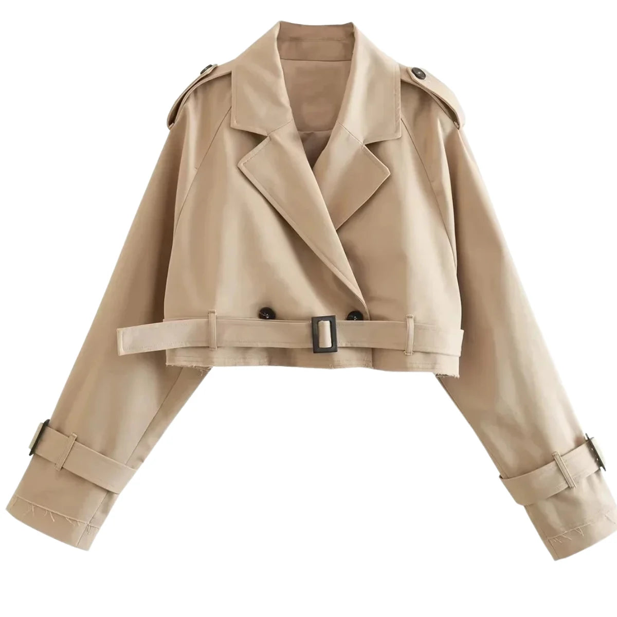 Cropped Belted Trench Jacket