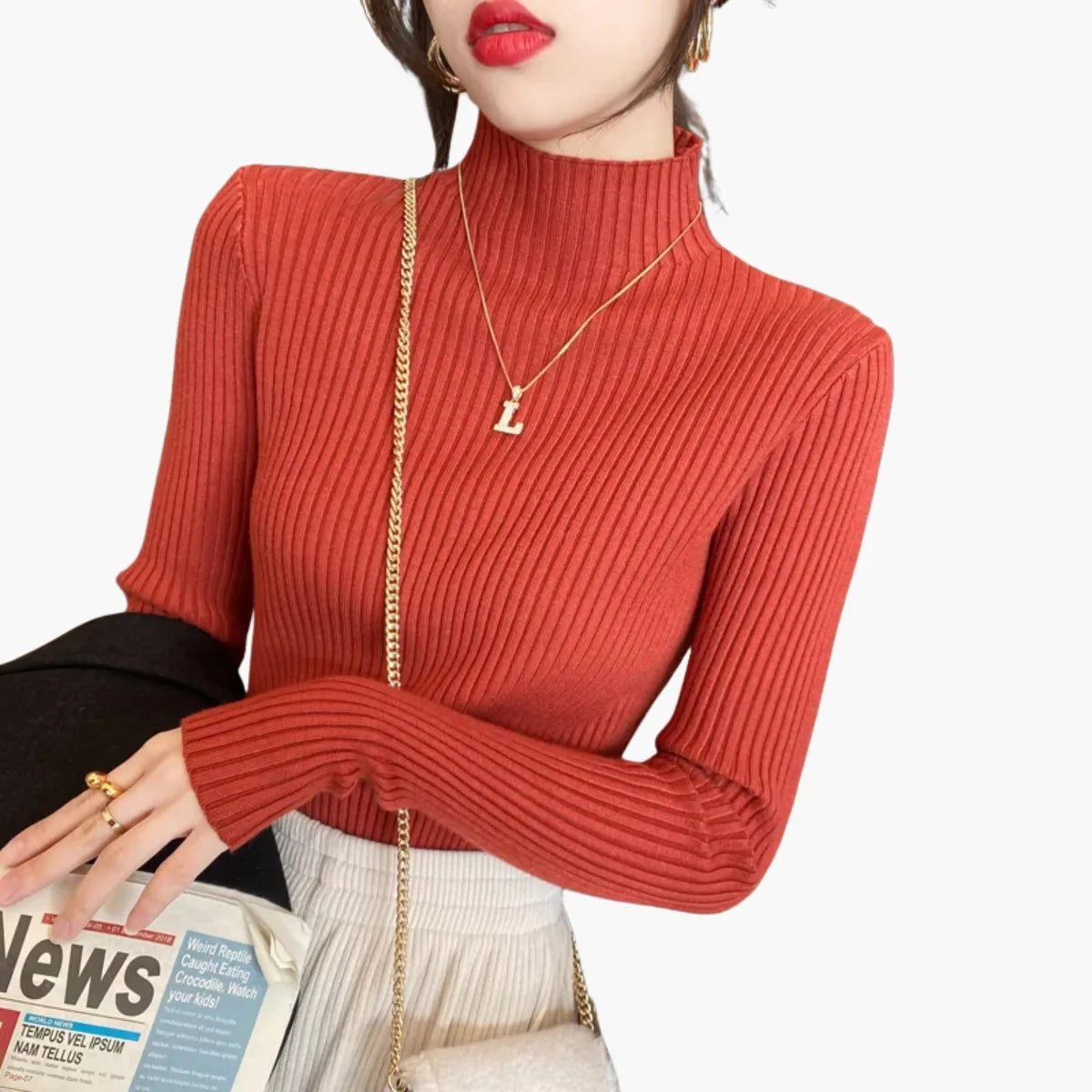 Winter Slim Knit Mock Neck Sweater