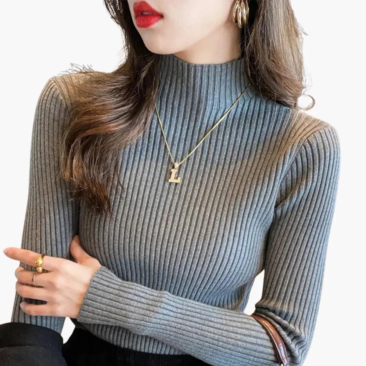 Winter Slim Knit Mock Neck Sweater