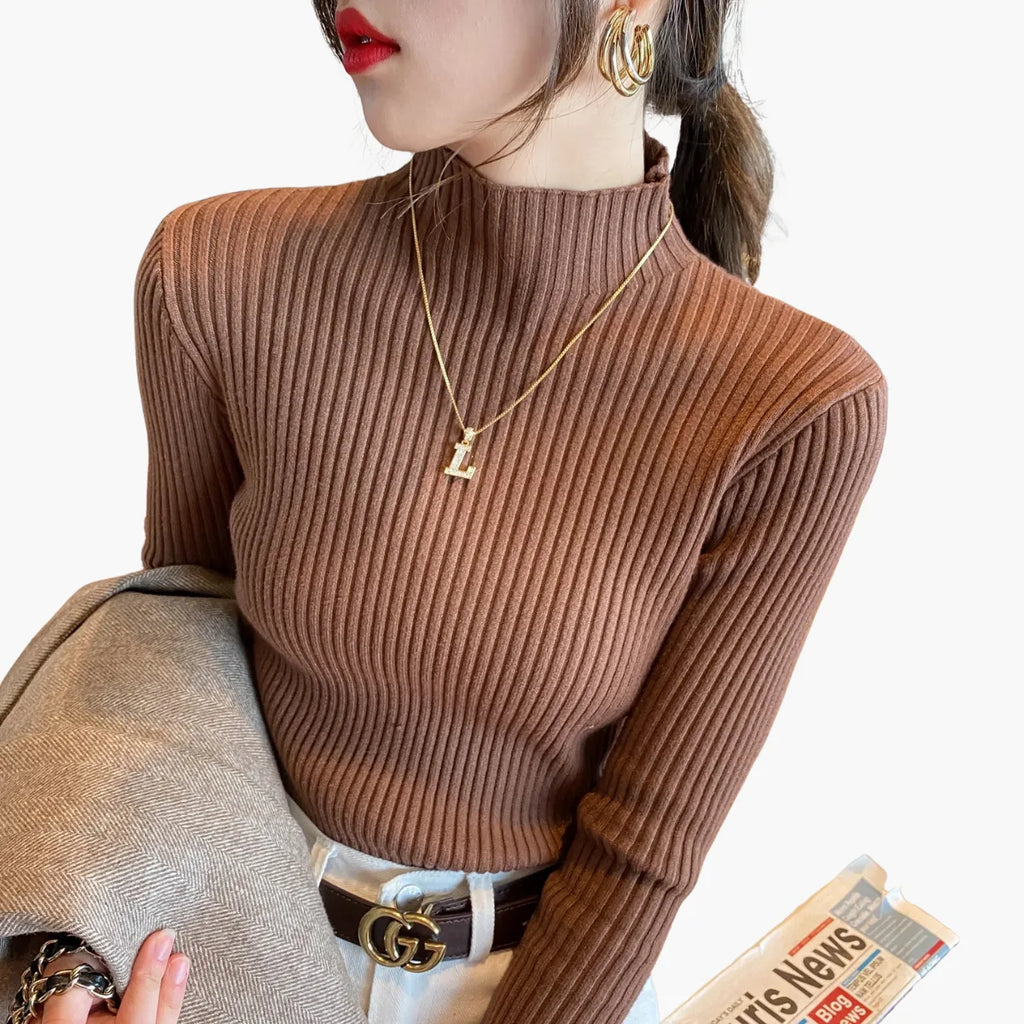 Winter Slim Knit Mock Neck Sweater