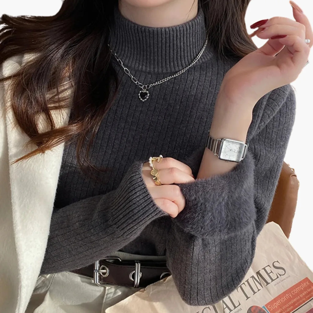 Retro Red Velvet-Lined Turtleneck Sweater