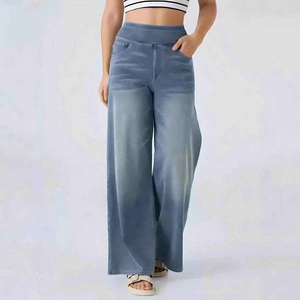 Washed High Waist Straight-Leg Jeans