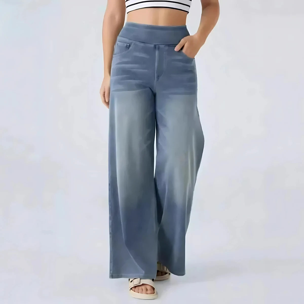 Washed High Waist Straight-Leg Jeans