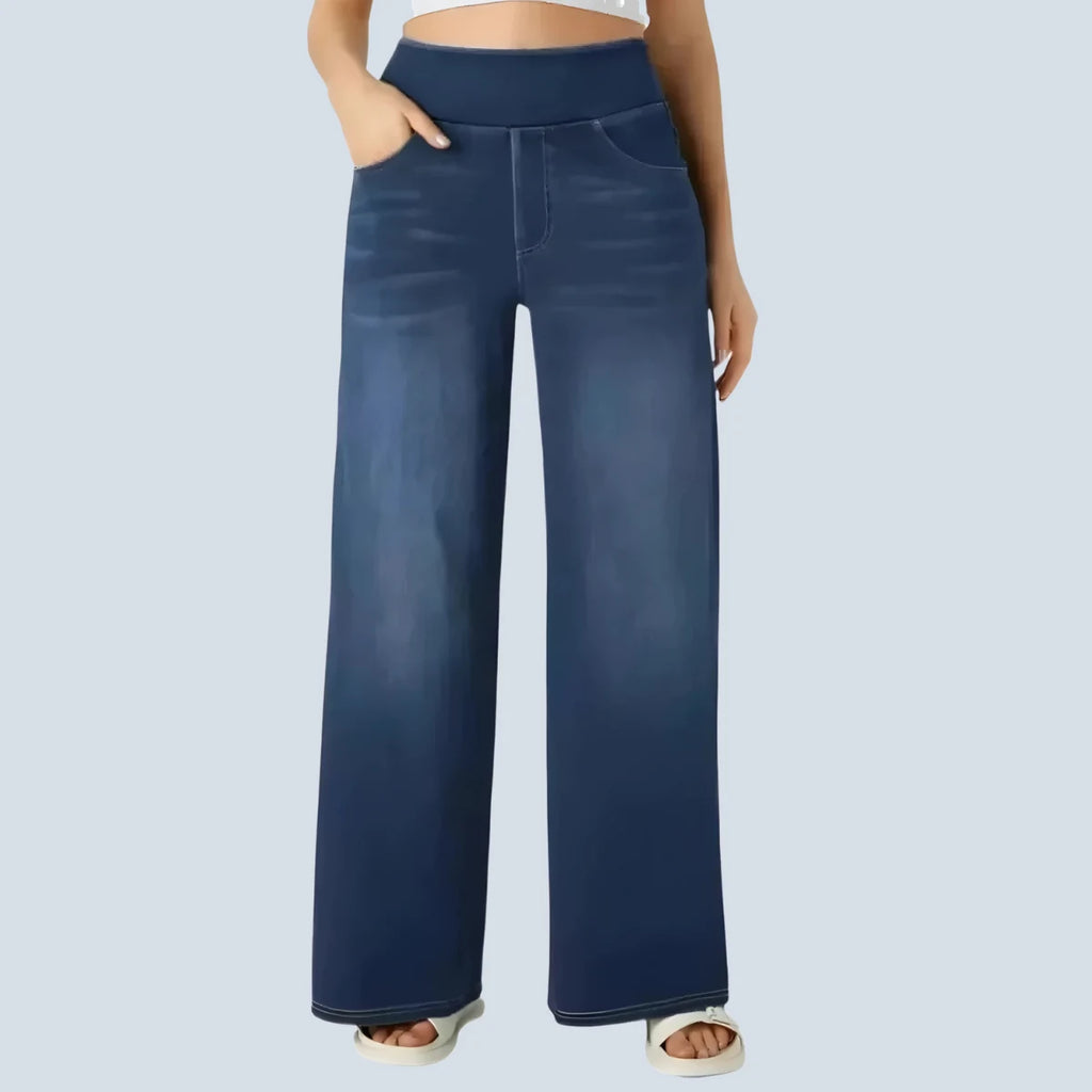 Washed High Waist Straight-Leg Jeans