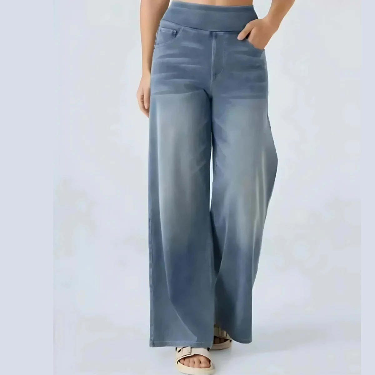 Washed High Waist Straight-Leg Jeans