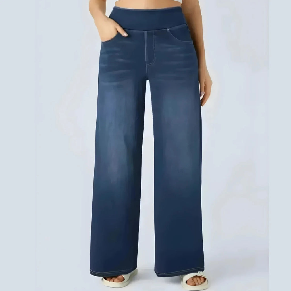 Washed High Waist Straight-Leg Jeans